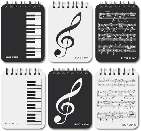 Lot de 6 mini-cahiers de notes de musique, notes de musique, petit bloc-notes de poche en spirale, journal portable vierge, cadeau de fête pour enfant, fournitures scolaires, de bureau à domicile