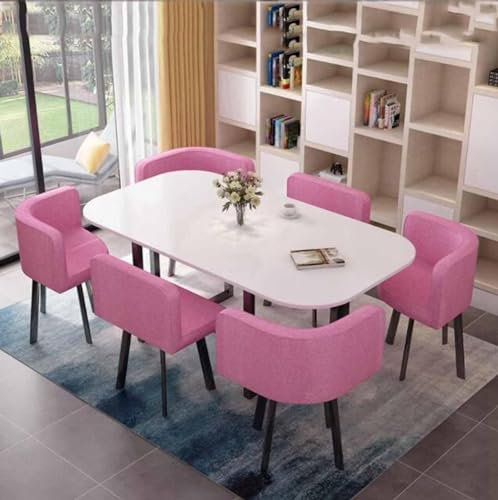 Modernes 7-teiliges rundes Esstisch-Set mit 6 Stühlen für kleines Büro, Konferenzraum, stilvolle Möbel für Küche, Lounge, Wohnzimmer, zeitgenössisches Konferenzzimmer, Tisch-Set für 6 12 Personen