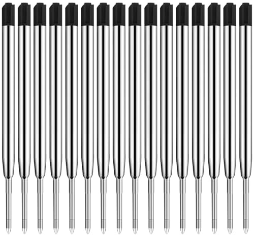 16er-Set Großraumminen für Kugelschreiberminen, G2-Format Strichstärke medium, Kompatible Set Minen, 1,0mm Strichstärke M, passend für Parker, Pelikan etc, Standard Kugelschreiber Minen - Schwarz