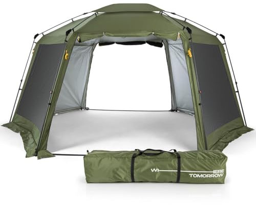 Where Tomorrow Pop up Pavillon | Faltpavillon & Partyzelt für Camping, Outdoor, Festival | stabil u. wasserabweisend | Gartenpavillon mit Insektenschutz, Sonnenschutz & Regenschutz