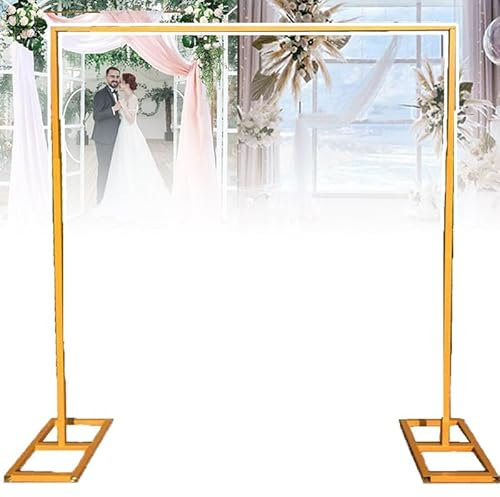 SFSLBFB Arche de Jardin carrée en métal réglable, 200 cm/300 cm, avec Support de Base, pour Mariage, cérémonie, fête, doré, 2 x 2 m (1 à 2 m)
