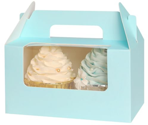 Gcardist Licht Blau Double Cupcake Stand Einweg 15 Double Cupcake Container mit Fenster 16,5x9,2x8,9cm Cupcake Container(6,5 x3,6 x3,5)