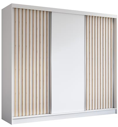 AXLIVING Cabinio Schwebetürenschrank Weiß – 240cm Artisan Lamellen