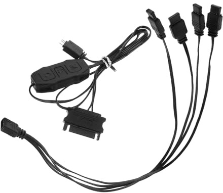 Rgb Lighting Controller Hub, Black Pvc for PC Modding | Tool-free Installation, Sturdy Build, Computer LED Adapter, Serial Ata Add-on Connection, Mini Four-way Sync