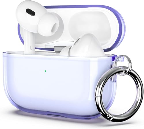 ULAK für AirPods Pro 2/1 Generation Hülle, Durchsichtig Lila mit Karabiner | Weiche TPU Stoßfest Hülle Dünn Schutzhülle mit Schlüsselanhänger Transparent Ladecase für Apple AirPods Pro 1st/2nd Gen