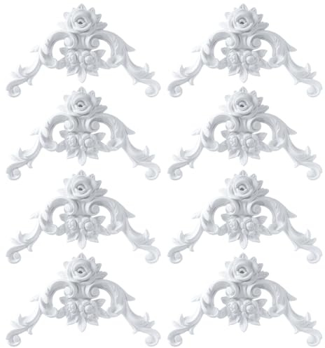 Pangda Corner Wall Molding French Style Wainscoting Panels Floral Moulding Corner Panel Moulding Corners Wall Molding Kit for Frames Decor, Not Include Glue (8 Pcs,Rose Style)