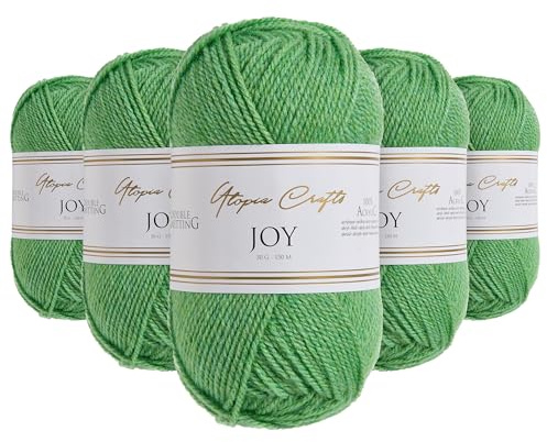 Utopia Crafts JOY, DK Acrylgarn 100% zum Stricken & Häkeln, Nadelstärke 4 mm, 5er-Pack à 50g, OEKO-TEX Standard 100, Mütze, Schal, Decke, Amigurumi, Blattgrün