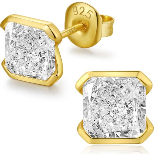 Boucles D'oreilles Femme Homme Argent Diamant 18K Plaqué Or, Sterling s925 Boucle Doreille 5A Zircon Cubique