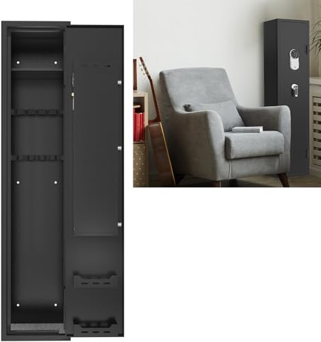 YUENFONG Armoire à armes à munitions pour 3 à 5 fusils - Coffre-fort à armes avec serrure électronique - Avec 2 clés - Réglable - Noir