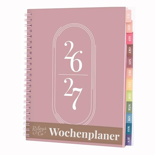 Rileys & Co Wochenplaner 2026, Hausaufgabenheft, Schulplaner | Kalender 2026 2027 Juli 2026–Juni 2027 planer, Notizen, Doppeldraht, 20 x 15 cm Planner (Rosa, auf Deutsch)