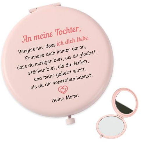 QWZify Tochter Geschenke von Mama Geschenk für Tochter Geburtstagsgeschenk, Rosa Taschenspiegel Kosmetikspiegel Vergrößerungsspiegel Taschenspiegel Klappbar Reisespiegel