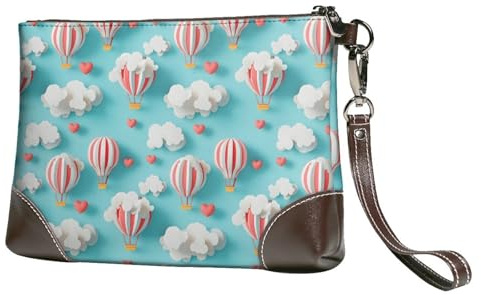 GVYGVY Petit sac à main pour femme – Portefeuille portable en cuir avec dragonne, motif nuage, ballon, cœur, imprimé dessin animé, cœur