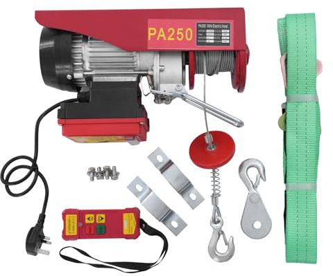 MIIWWOWO 550W Electric Hoist Lift 550LBS/275LBS, Overhead Electric Hoist 220V Winch with Wireless Remote Control for Garage Warehouses, Double/Single Lift 5m/10m/min (250KG/125KG)