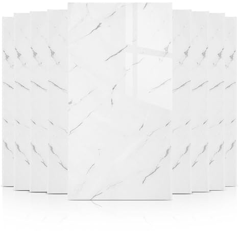 Daisy Dreams Marble White Tile Stickers 60x30cm Thicken Wall Tiles Self Adhesive,Peel and Stick Waterproof Vinyl Marble Tiles for Living Room (50, White)