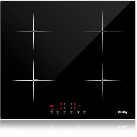 IsEasy Induktionskochfeld 4 platten mit 9 Leistungsstufen &1-99Min Timer, Boost-Funktion, Induktionskochplatte, Induktion Herdplatte mit 4 Platten, 60cm, 6800W