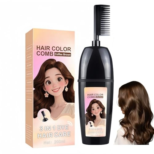 3-in-1 Hair Dye Comb for Root Touch Up,Portable Plant Extract Semi-Permanent Hair Dye for Gentle Gray Hair Coverage,Root Cover Up Temporary Hair Colour,Suitable for Man & Woman(Coffee Brown)