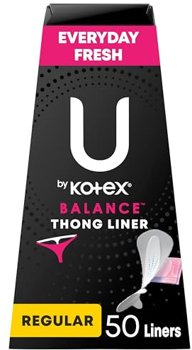 U by Kotex Balance Daily Panty Liners for Thongs, Wrapped, Light Absorbency, Regular Length, 50 Count (Packaging May Vary)