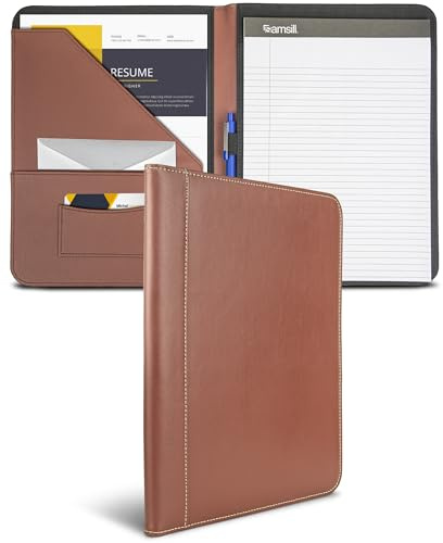Samsill Leder-Padfolio und Business-Portfolio mit Kontrastnähten, für Damen und Herren, Lebenslauf-/Dokumenten-Organizer mit Schreibblock, Hellbraun (71716)