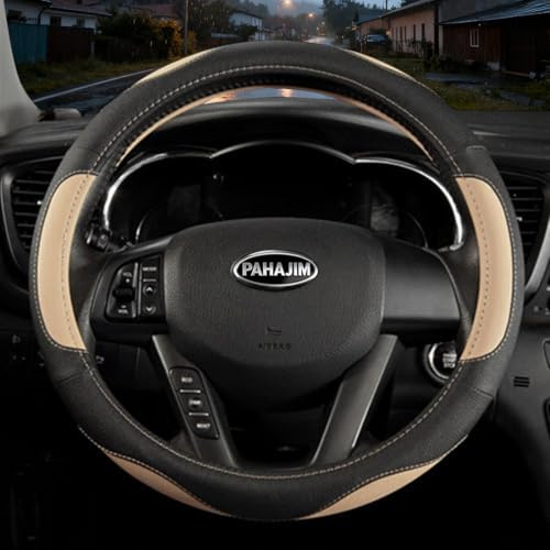 Coofig Auto Lenkradbezug aus Microfiber Leder, Langlebig, A Atmungsaktiv, Passend für die Meisten Autos, Warm im Winter, Universal Größe Lenkradhüllen 38cm (15 Zoll)