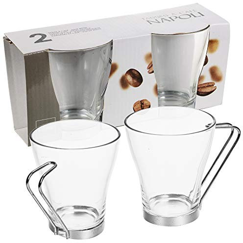 2, 4 or 6 Glass Coffee Tea Mugs Cups with Metal Handles (2)