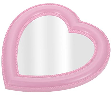 FOMIYES Bedroom Tabletop Mirror Wall Hanging Love Heart Shaped Cosmetic Mirror for Women Girls Vanity Accessories Pink