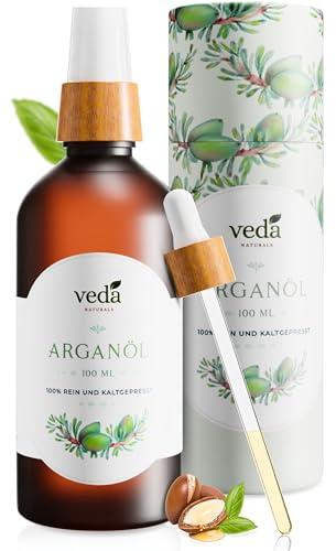 Veda Naturals® Arganöl (100ml) kaltgepresst – vegan – rein & natürlich (Argania Spinosa) aus Marokko – Laborgeprüft - Cosmos Natural certified
