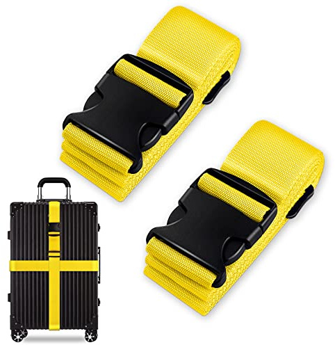 Luggage Suitcase Straps Set, Travel Accessories Thickened Luggage Belt with Quick Release Buckle, Adjustable Black Travel Luggage Straps for Suitcase Baggage (Yellow, 2 PCS Set)