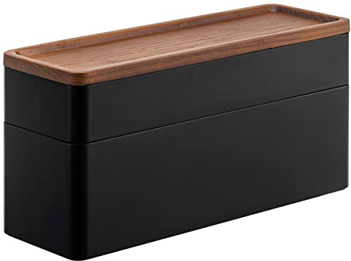 YAMAZAKI Home Rin Stapelbox für Uhren und Zubehör, Schmuckkästchen für Brillen, 2 Ebenen, 2 Ebenen, Schwarz