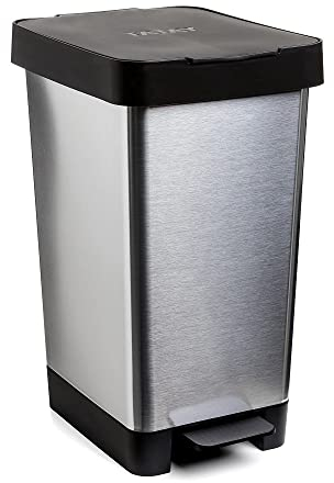TATAY Smart Deco 25L Rubbish Bin Kitchen with Pedal | Compact and Functional Design | Indoor and Outdoor Use | Fits 30L Bags | BPA-Free Durable Plastic | 26x36x47cm, Metallic Grey