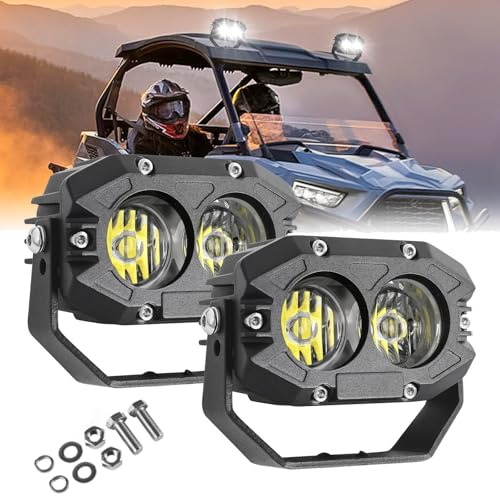 BraveWAY 4 Inch 80W LED Pod Offroad Driving Light 9600LM Super Bright with White Flood Beam Waterproof Off Road Flood Light for Truck Pickup Ram Motorcycle SUV ATV UTV Pack of 2