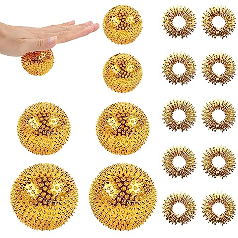 6 Palline da Massaggio Magnetiche con 10 anelli di Massaggio, Palline Magnetiche per Agopuntura, Palla da Massaggio Massaggiatori Antistress (Oro)