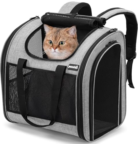 pecute Mochila transportadora para Gatos con diseño ventilado, Mochila Plegable para Mascotas para Gatos y Perros, Mochila para Perros con Correa de Seguridad