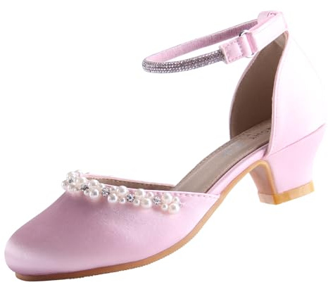 EIGHT KM - Mädchen High Heel Kleid Schuhe - Glattes Seidenperle - Prinzessin Hochzeit Schuhe Party Pumps