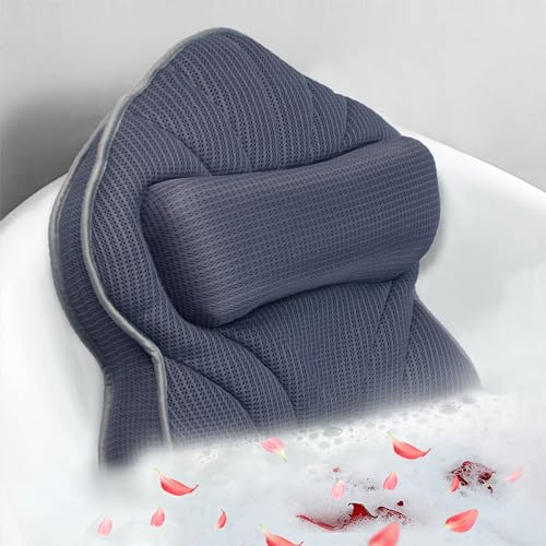 Poemland Cuscino extra spesso grande per vasca da bagno con collo, schiena, supporto testa per vasca da bagno, spa, immersione (grigio, extra grande)