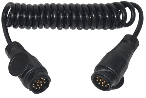 Cable Espiral Extensión para Remolque 3m Conector Macho 13-13 Pines, Adaptador Arnés Cableado Enchufe Adaptador 13 Núcleos, Convertidor Plomo con Conector Cableado para Barco, Coche, Tractor, Caravana