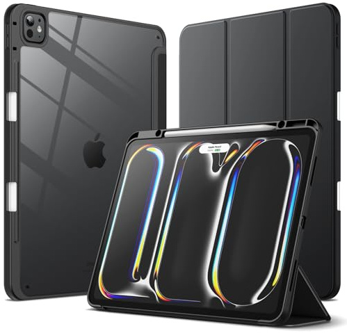 JETech Case for iPad Pro 13-Inch M5/M4 (2025/2024) with Pencil Holder, Clear Transparent Back Shell Slim Stand Shockproof Tablet Cover, Auto Wake/Sleep (Black)