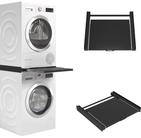 Wasophoogte® Zwischenbaurahmen Waschmaschine Trockner - Stapelkit für Waschmaschine und Trockner, Geeignet für Jede Kombination von Geräten - Farbe: Schwarz, Langlebig und Platzsparend