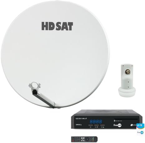 Pack HDSAT Parabole Satellite Fibre Composite Blanche 75cm + LNB Single + Sirius 3 Récepteur TV Satellite HD + Carte