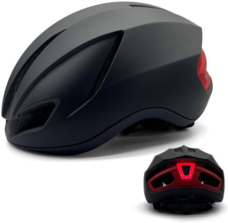 Fahrradhelm mit LED Licht Stadthelm Ultraleichter Radhelm Mountainbike Helm für Herren Erwachsene Cityhelm mit Aufladung Rücklicht 56-60CM(Schwarz)