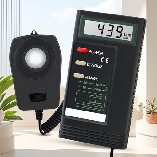GZPKJ Belichtungsmesser Für Fotografie, LED-Beleuchtungsstärke-Ziffernlichtmesser, Messmodus Mit Vier Geschwindigkeiten, Messbereich 0–200000 Lux, Für Fotografie, Autoscheinwerfer, Bühnenbild