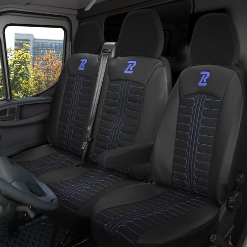 Sitzbezug für FIAT Ducato, Peugeot Boxer, Citroen Jumper, Opel Movano | LUCARO Vordersitzbezug Set 1+2 für C RAM Promaster TORNADO Auto Sitzbezüge Zubehör - Schonbezug Autositz mit Öko-Leder