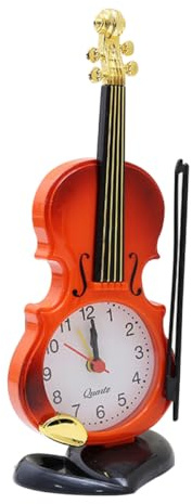 Amosfun Reloj De Escritorio Forma De Violín Despertador Digital Estimulación Diseño para Oficinas y Dormitorios Cuarzo Pantalla Numérica y Analógica Base De Plástico Pila AA No