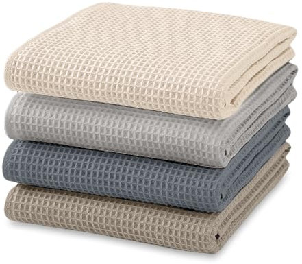 AMFUN 4PCS Geschirrtücher Baumwolle, 65x45 cm Küchenhandtücher, Geschirrtücher Waffelstruktur Handtücher Küche, Küchentücher Saugstarke und Strapazierfähige (Mehrfarbig)