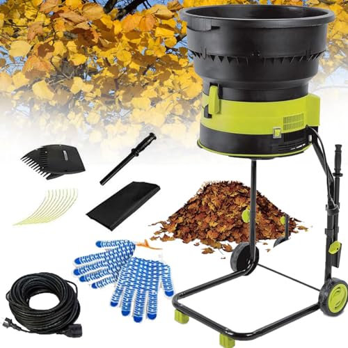 YANGYMM Portable Garden Shredder, Corded Electric Leaf Mulcher Shredder, 8000Rpm Shredders And Chippers With Collection Bag, Funnel Diameter 54Cm, For Garden Leaves, Compost,20M