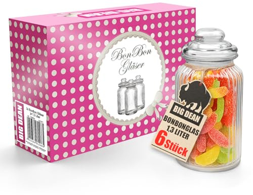 BigDean Bonbonglas 6x 1300ml Bonboniere Bonbonglas mit Deckel in Geschenkbox Vorratsgläser Spülmaschinfest Candy Bar Gläser