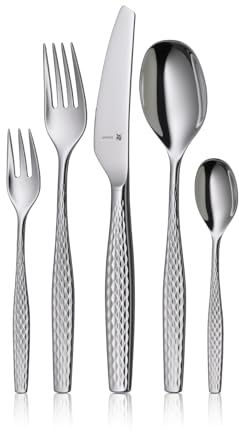 WMF Sentic Besteck Set 12 Personen, Essbesteck 66-teilig, ergonomisch, Cromargan protect®, spülmaschinenfest, geschmiedete Menuemesser, Besteckkasten 1270006341