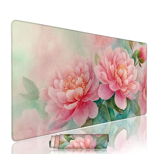 Tapis de Souris Rose sous Main Bureau Tapis de Souris Gaming XXL 1400x600x3mm Mouse Pad Caoutchouc Fleur Grand sous Main Gamer Accessoires PC Imperméable, pour Clavier Ordinateur Portable w-9420