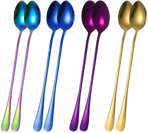 8 Stück Latte Macchiato Löffel, Lange Löffel Für Eiskaffee Und Milchshakes, Bunte Farben Ideal Als Geschenk, 19,2 cm Länge