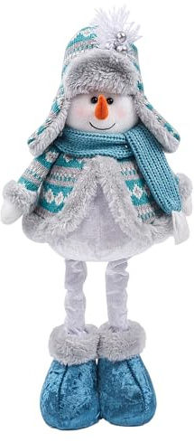 Moonlove Christmas Decorative Standing Figure with Extendable Legs Xmas Santa Claus Snowman Reindeer Telescopic Legs Figurine Fancy Gift Plush Ornaments for Christmas Tree Fireplace Window