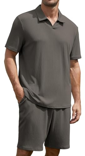 Anelune Mens Shorts and T shirts Sets, 2 Piece Tracksuit | Mens 2 Piece Summer sets, Mens 2 Piece Shorts Set, Short Sleeve T shirt, Drawstring Shorts